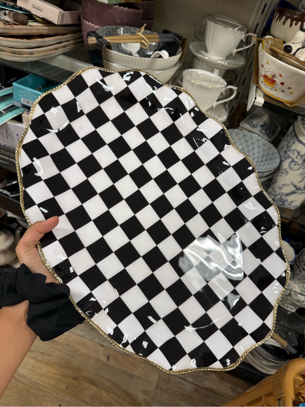 Black and White Checkered Decorative Serving Tray - Home Accents